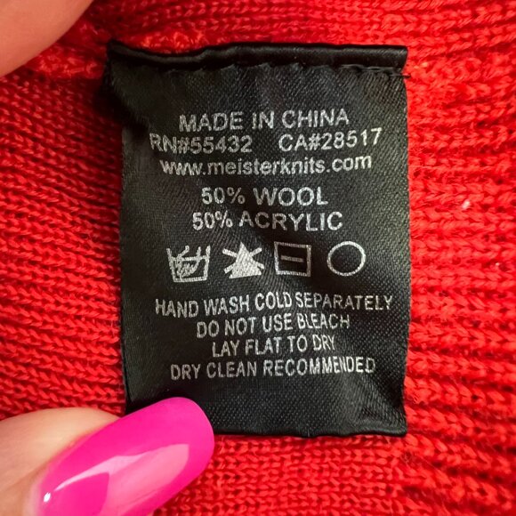 Meister Women’s Medium Ski Sweater Red Wool Blend Quarter Zip Snowflake Nordic - Picture 6 of 8